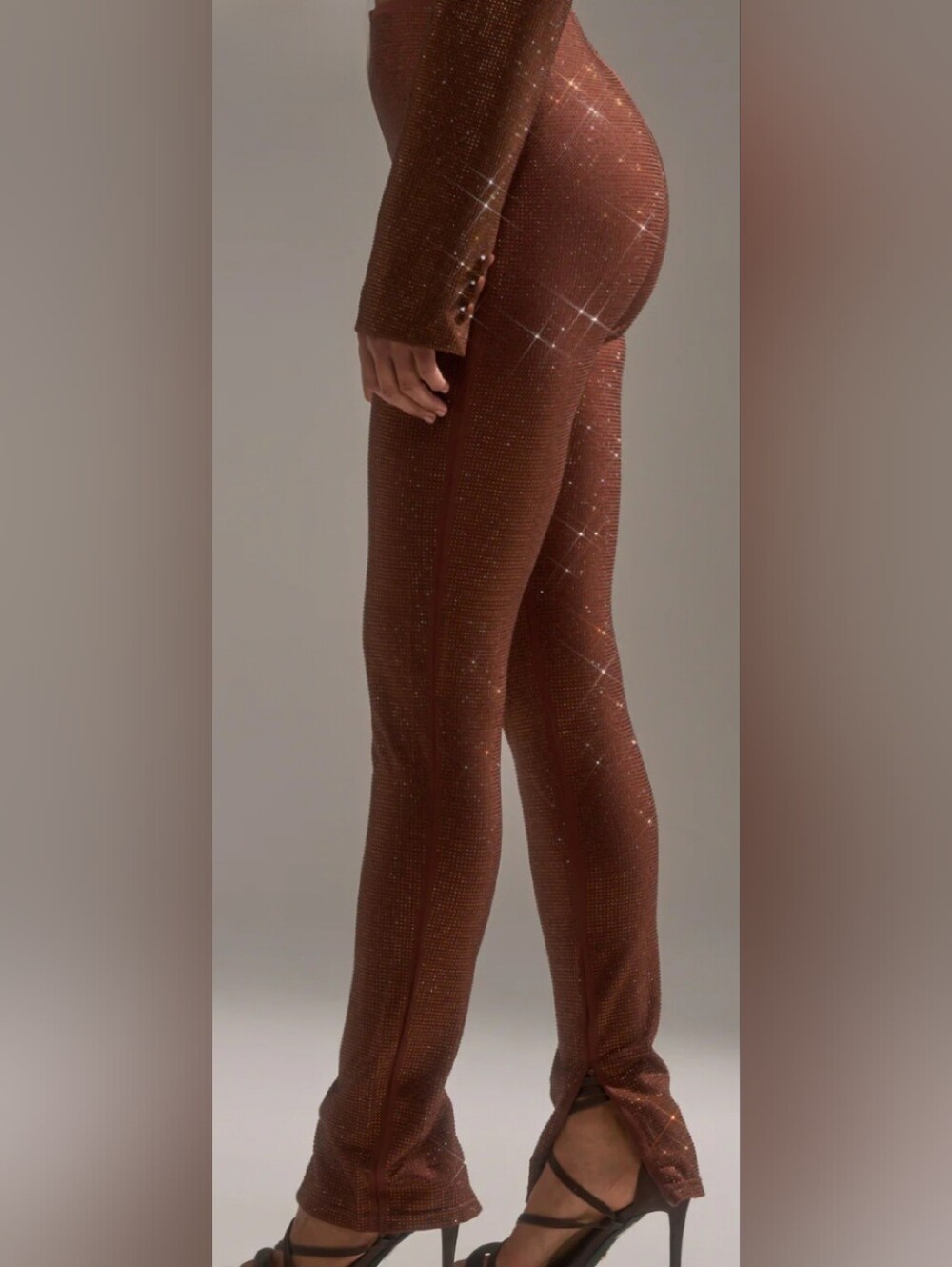 AKIRA Brown Rhinestone Leggings XL Sparkly Stretch Pull-On Pants - Picture 14 of 14